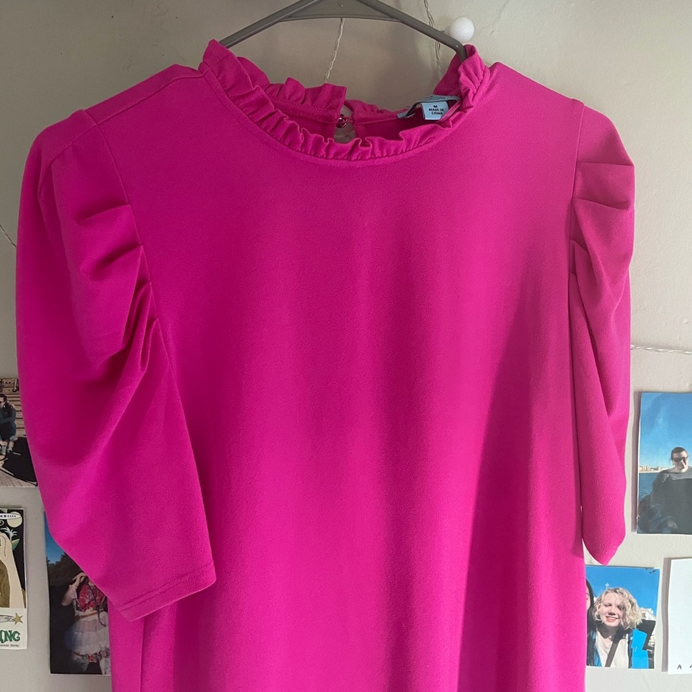 bright pink puff sleeve top